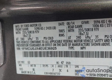 2014 Ford Escape Titanium z USA, uszkodzony, nr VIN 1FMCU0JX4EUE36925